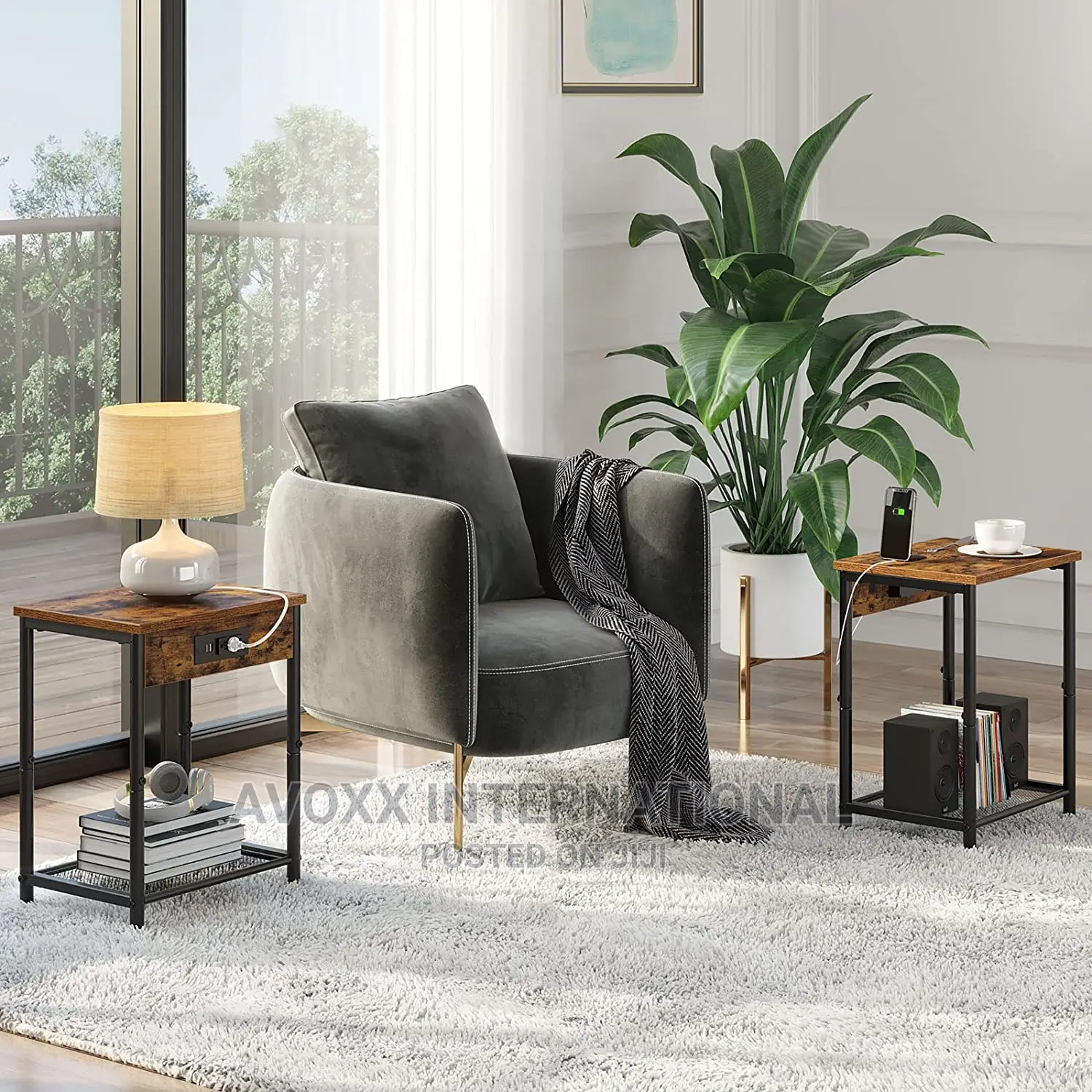 Seventable End Table With Charging Station USB Ports