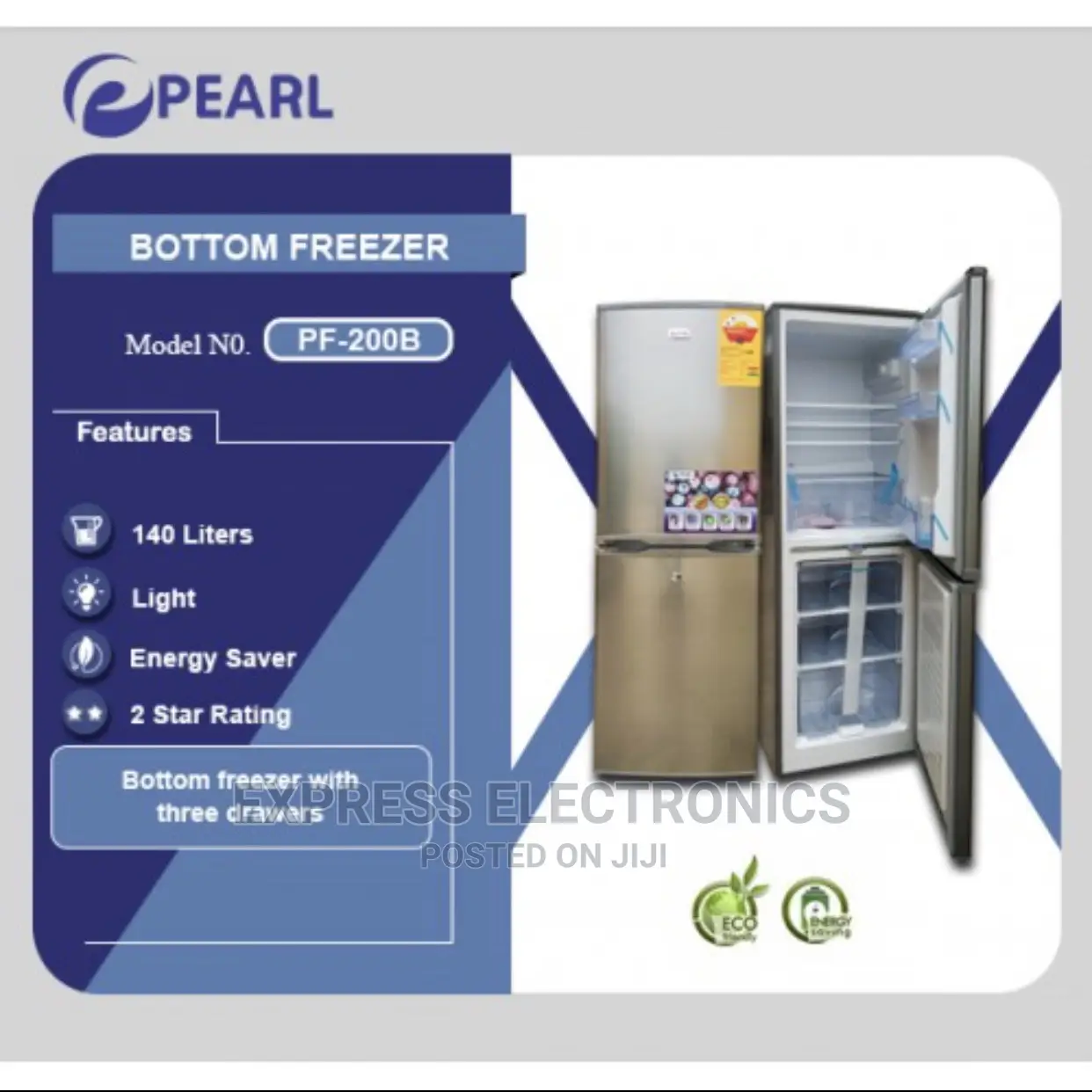 Pearl 140l Bottom Freezer Refrigerator-Pf-200b