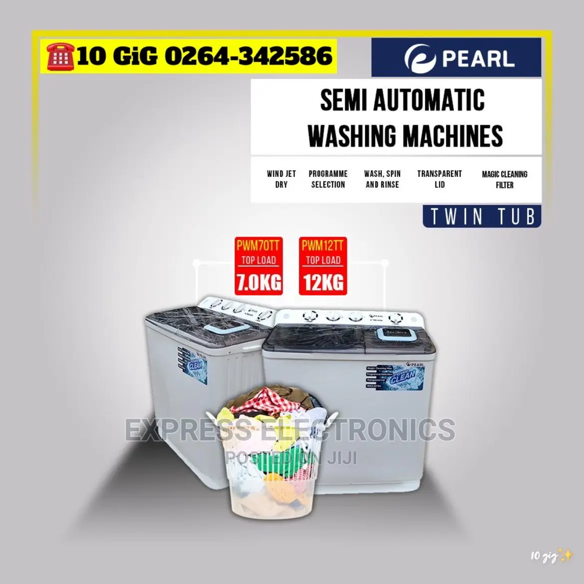 Pearl 7kg Twin Tub Semi Automatic Washing Machine PWM-70TT