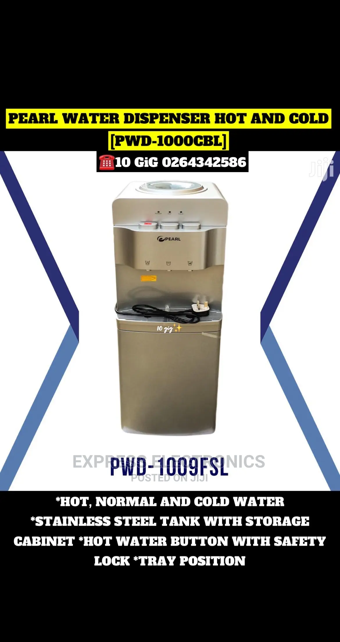 Awesome Pearl Water Dispenser With Fridge –Silver PWD1009FSL