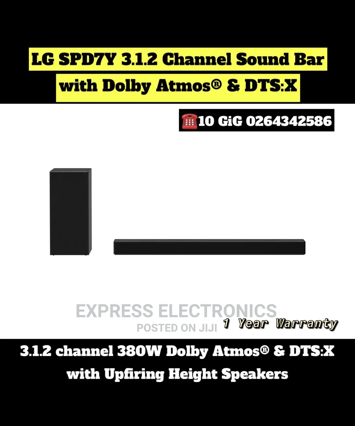 LG SPD7Y 3.1.2 Channel Sound Bar With Dolby Atmos DTS:X