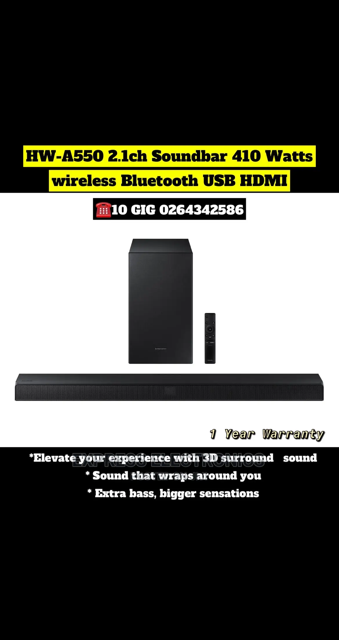 HW-A550 2.1ch Soundbar W/ Dolby 5.1 / DTS Virtual:X