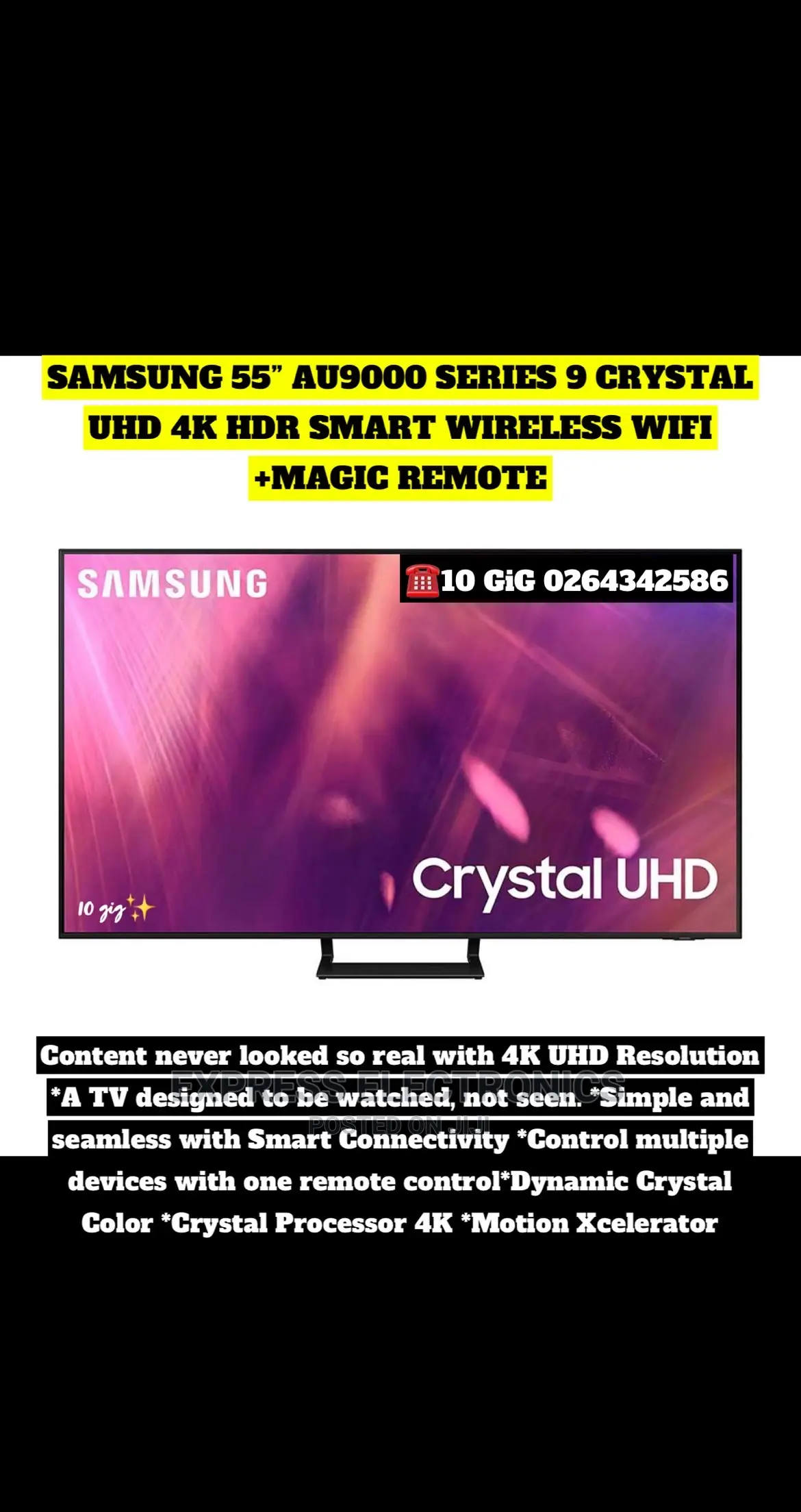 Samsung 55” AU9000 Series 9 UHD Smart Wireless Wi-Fi