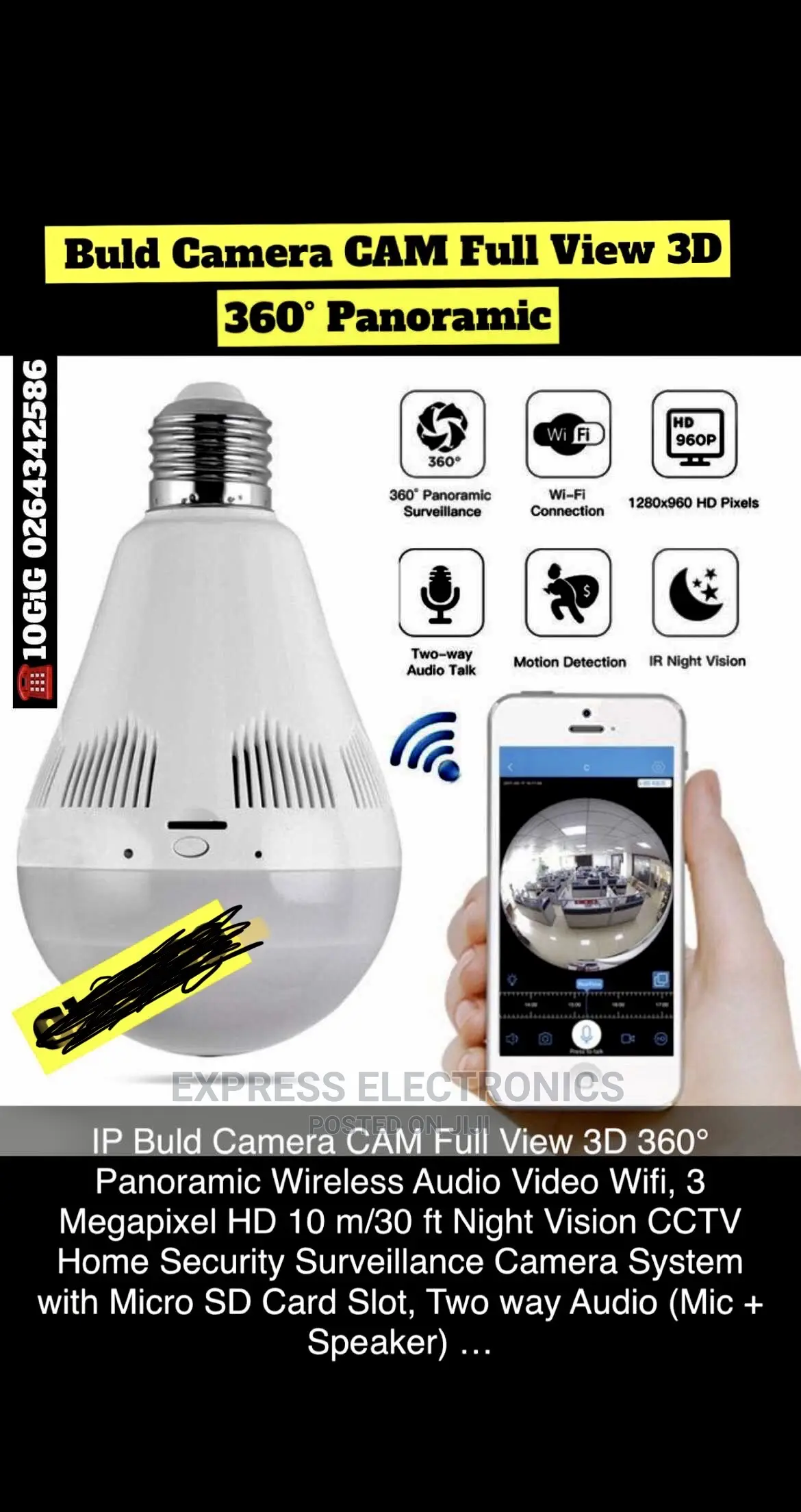 Bulb Camera CAM Full View 3D 360 Panoramic