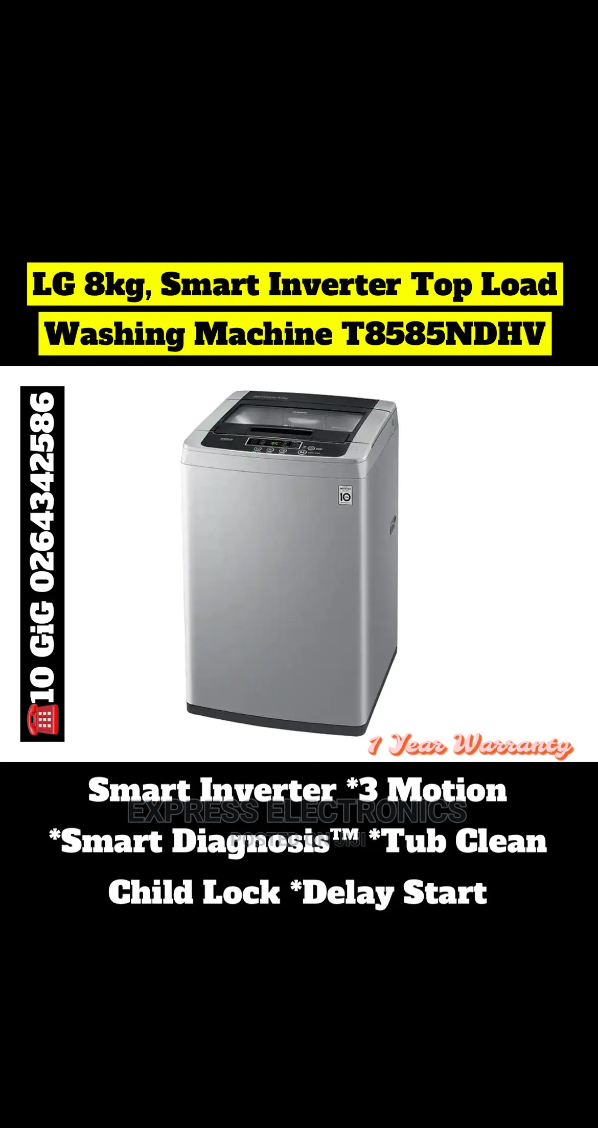T8585NDHV 8kg, Smart Inverter Top Load Washing Machine