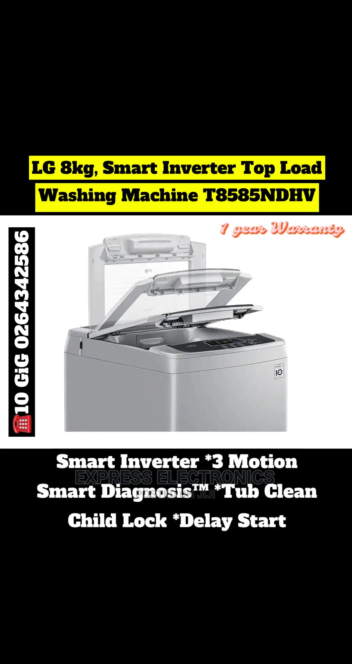 LG 8kg Smart Inverter Top Load Washing Machine T8585NDHV