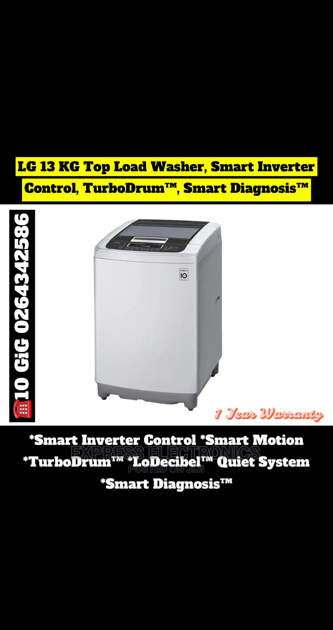LG 13kg, Smart Inverter Top Load Washing Machine -T1369nehtf
