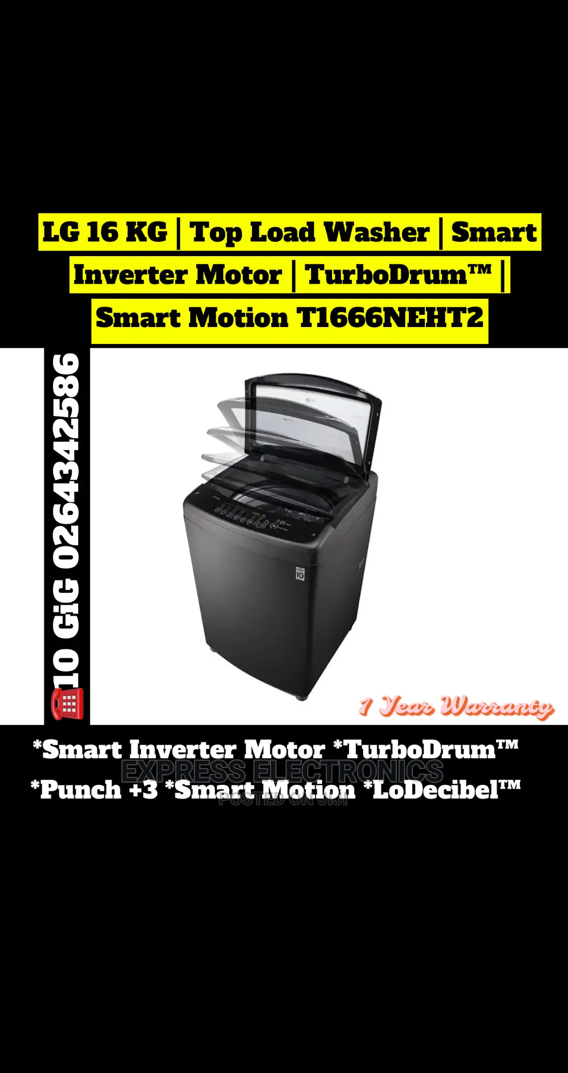 Best LG T1666NEHT2 Top Load Washing Machine, 16KG - Black