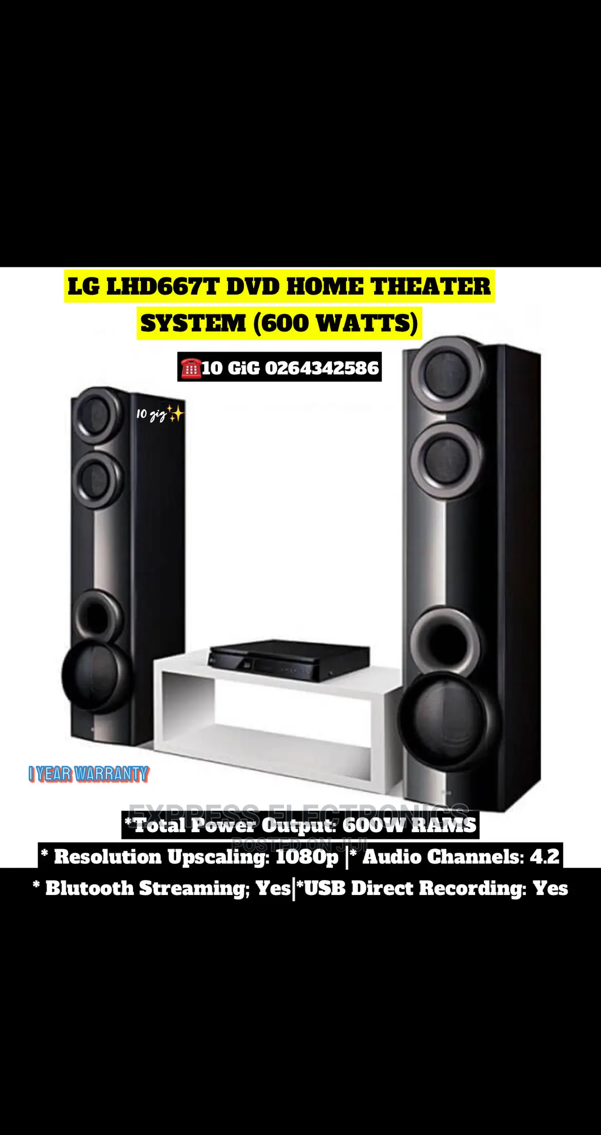 Quality LG DVD Home Theatre System – 600 WATTS (LHD667T)