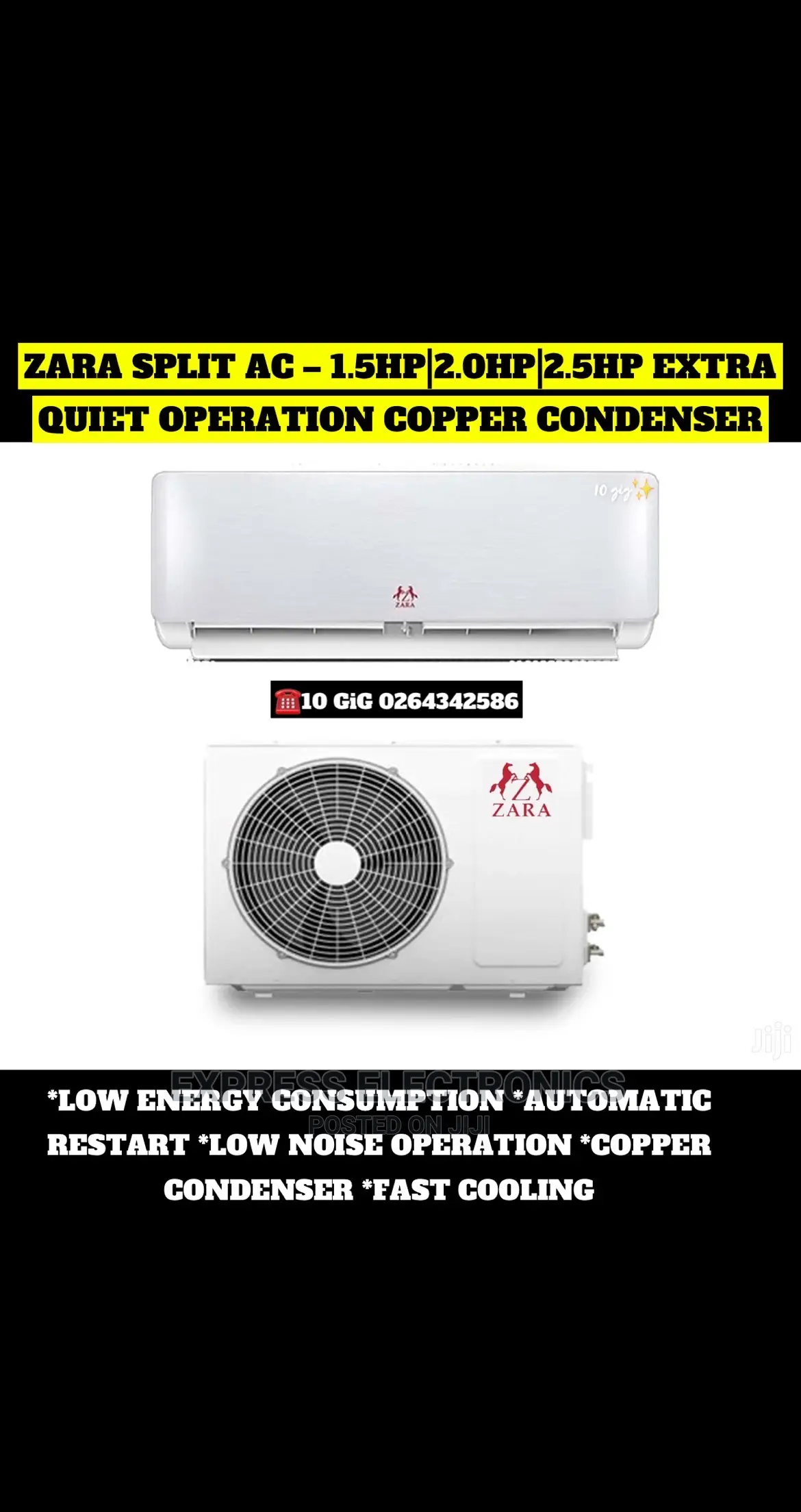 Zara 1.5hp Split Extra Quiet Operations Copper Condenser