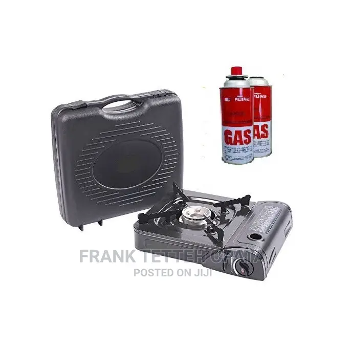Portable Gas Burner + 2 Gas Refill Cans-Black
