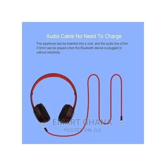 47 Folding Wireless Bluetooth Headphone - Grey/Red