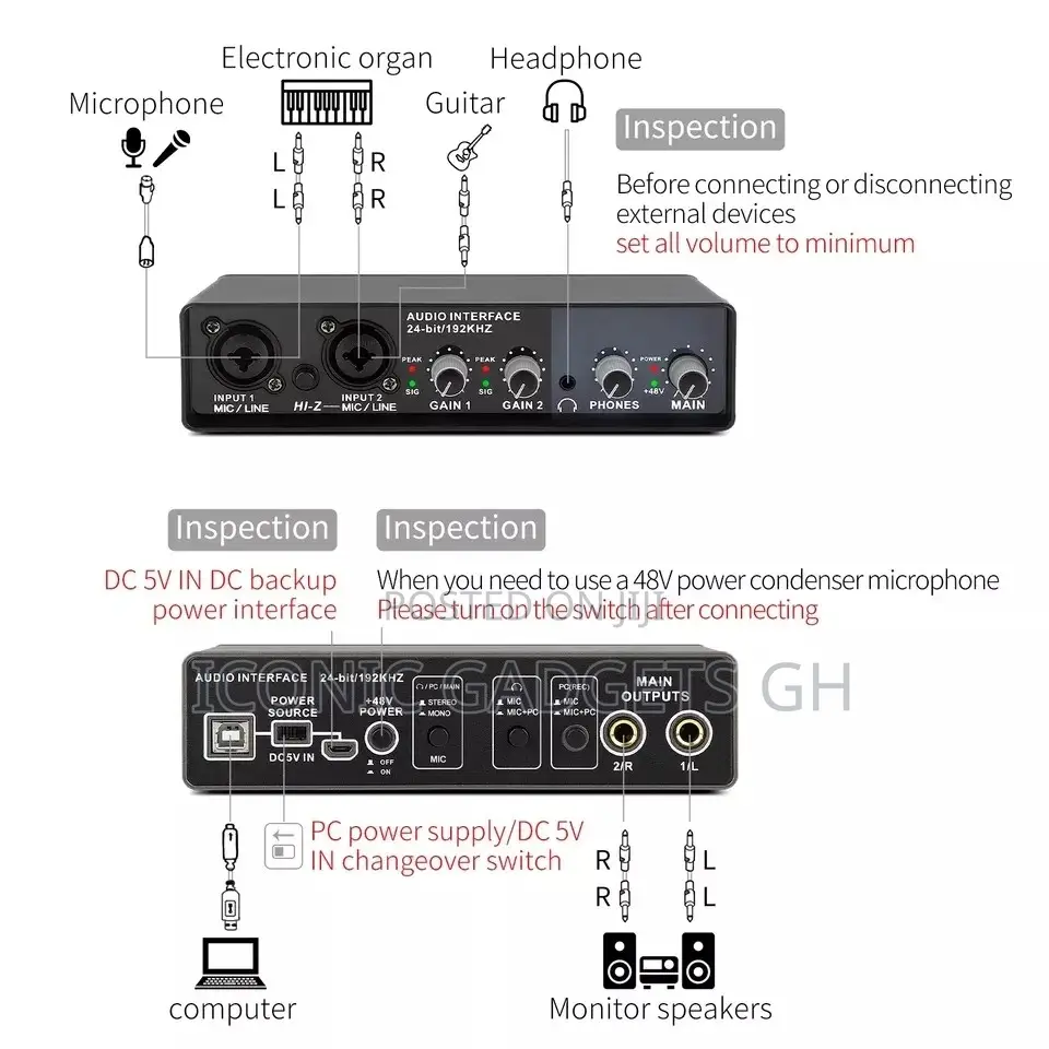 Portable Audio Studio Sound Card Interface