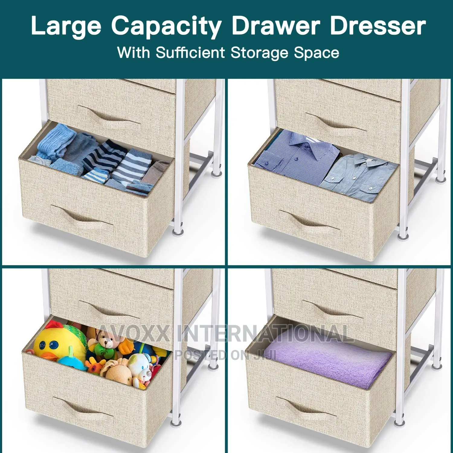 Pipishell 3 Drawer Fabric Dresser Storage Tower