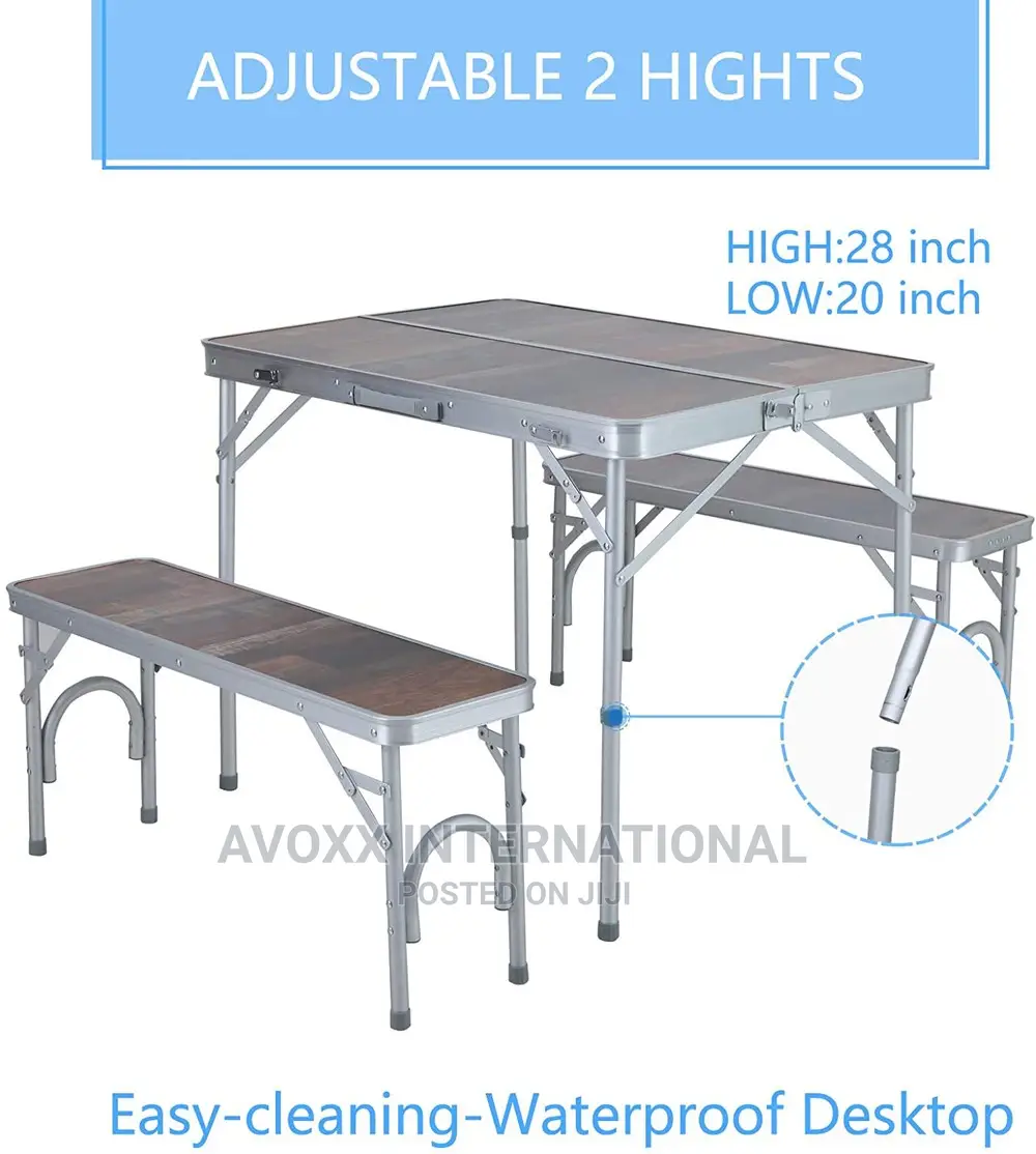 ALPHA CAMP 3-Piece Folding Camping Table With Bench Set-Gray