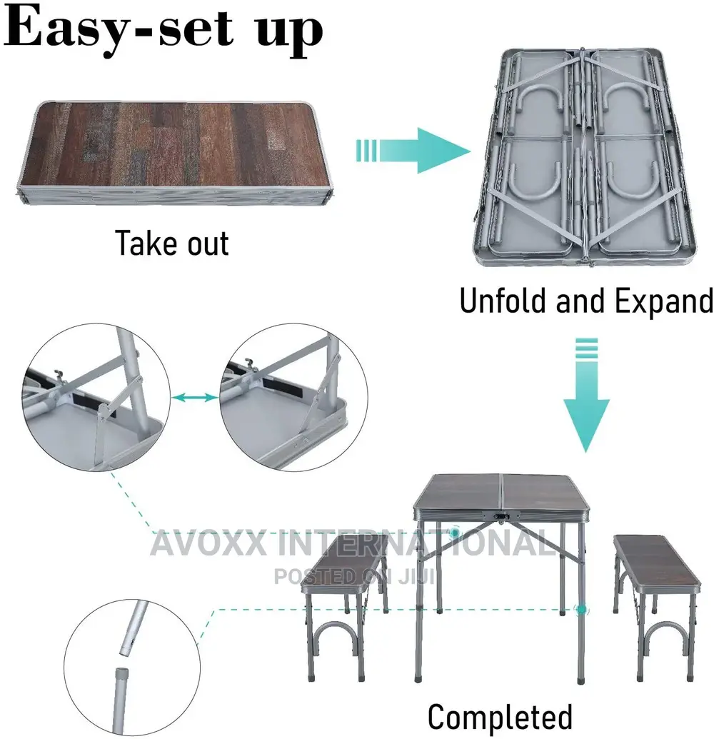 ALPHA CAMP 3-Piece Folding Camping Table With Bench Set-Gray