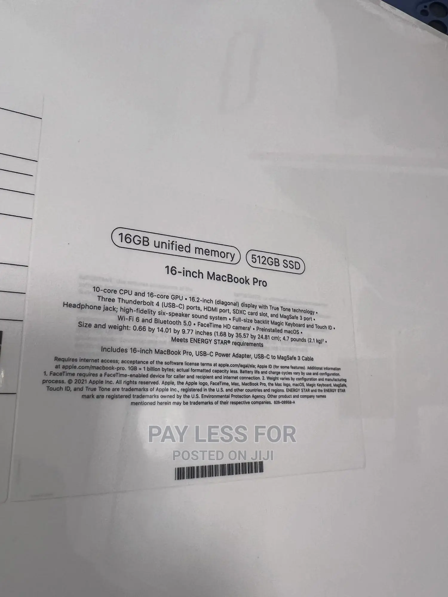 New Laptop Apple MacBook Pro M1 16GB Apple M1 Pro SSD 512GB