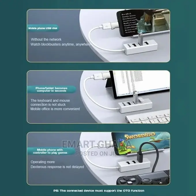 Usb Hub Adapter High Speed 4 Ports Usb Multi Hub Splitter