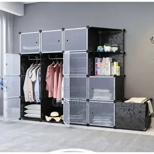 14 Cubes Wardrobe + 2 Corners + 1 Laundry Bucket - Black
