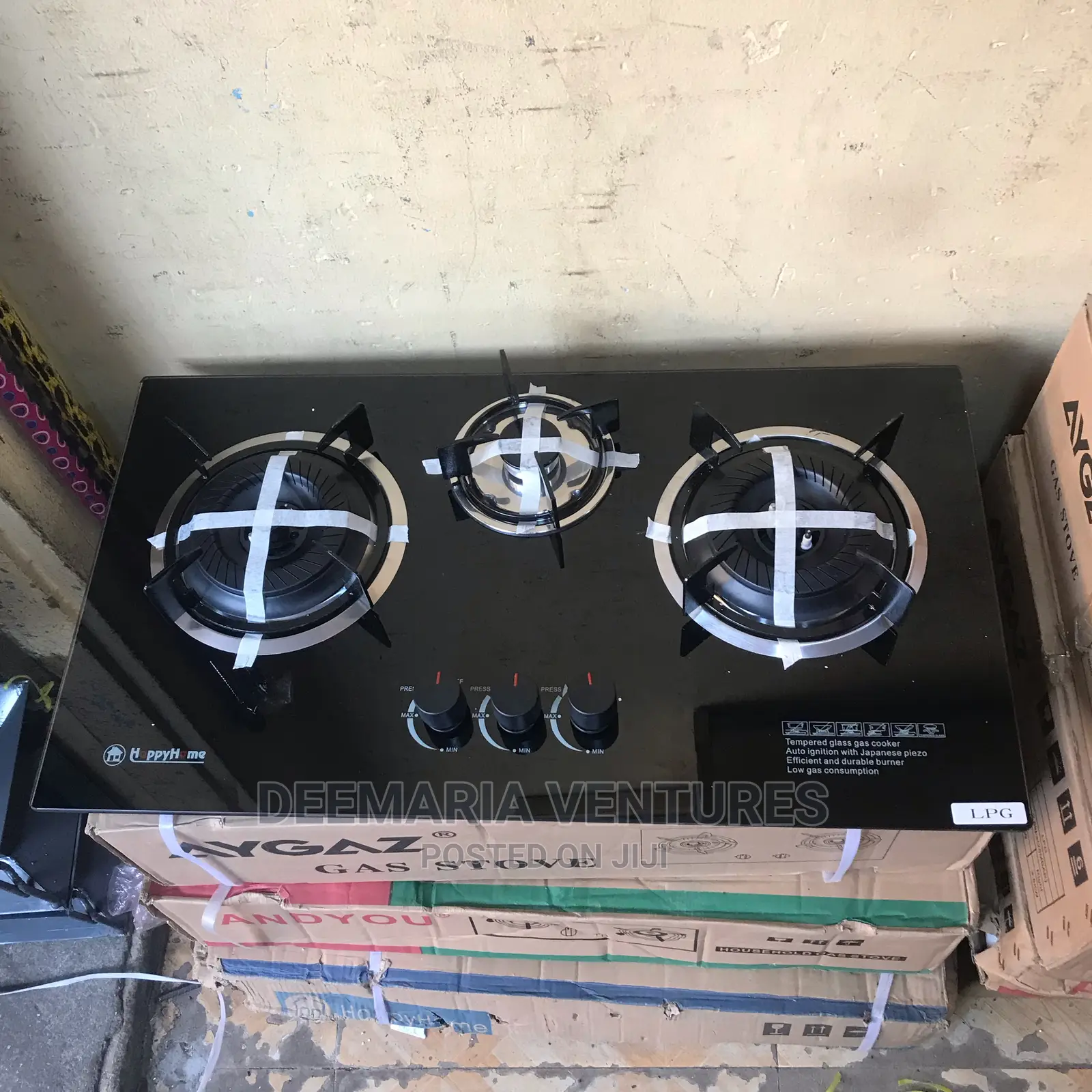 Happyhome Built in 3 Burner Auto Ignition Glass Top Gas Hob