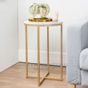 Walker Edison 16" Round Table Marble Finish Gold Metal Base