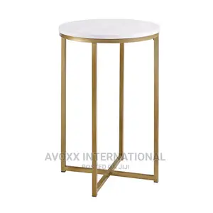 Walker Edison 16" Round Table Marble Finish Gold Metal Base