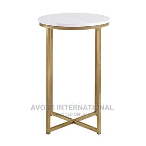 Walker Edison 16" Round Table Marble Finish Gold Metal Base