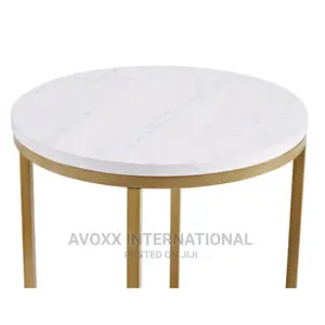 Walker Edison 16" Round Table Marble Finish Gold Metal Base