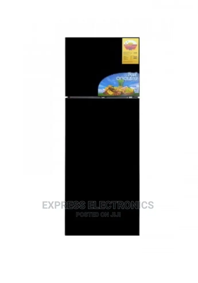 Pearl 420ltr Top Freezer Fridge Black Glass PF-55BG