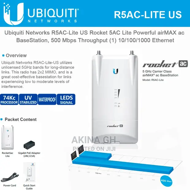 Ubiquiti Rocket 5ac Lite 5ghz Airmax Base Station R5ac-Lite 4