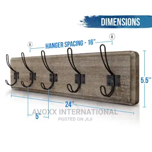 HBCY Rustic Coat Rack W/5 Hooks – Wall Mounted 24"