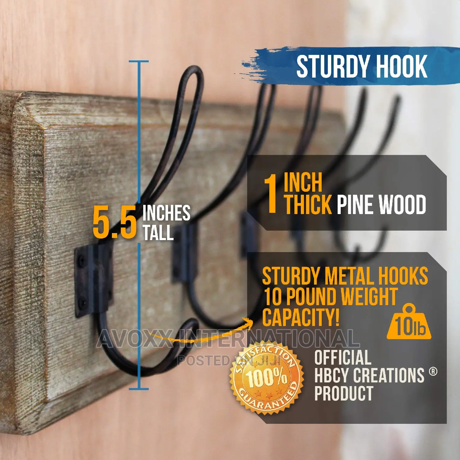 HBCY Rustic Coat Rack W/5 Hooks – Wall Mounted 24"