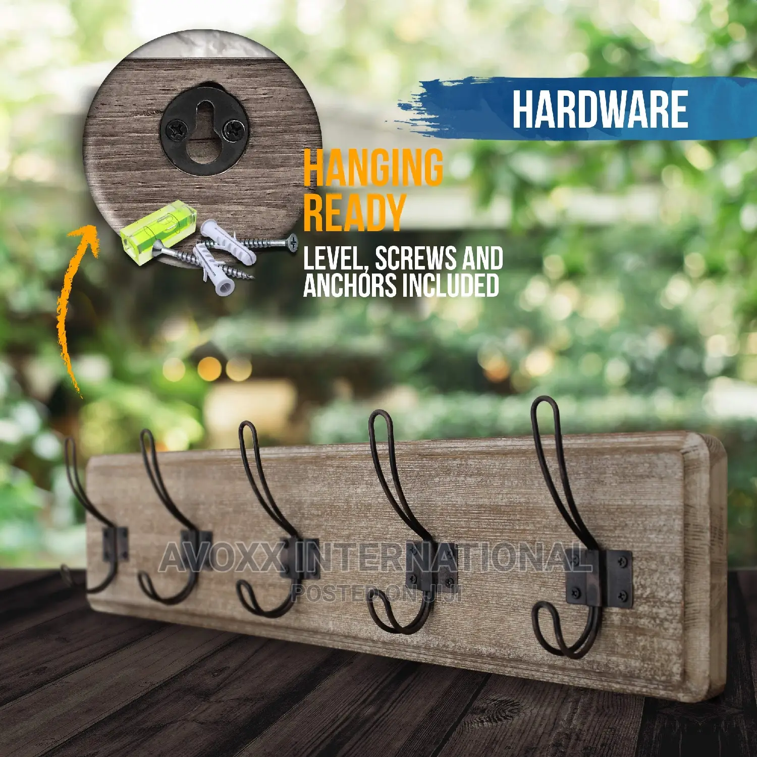 HBCY Rustic Coat Rack W/5 Hooks – Wall Mounted 24"