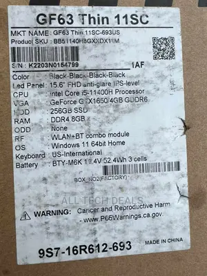 New Laptop MSI GF63 8GB Intel Core I5 SSD 256GB
