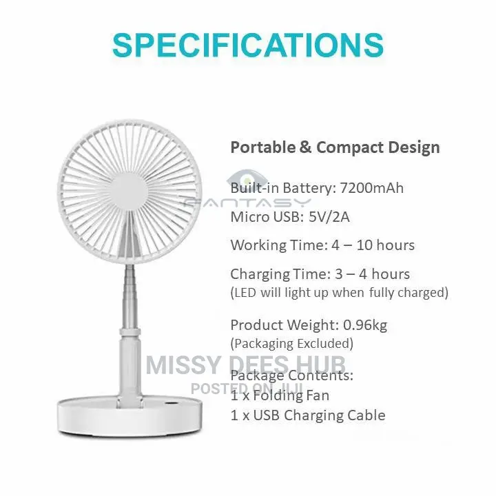Cordless Rechargeable Foldable Fan