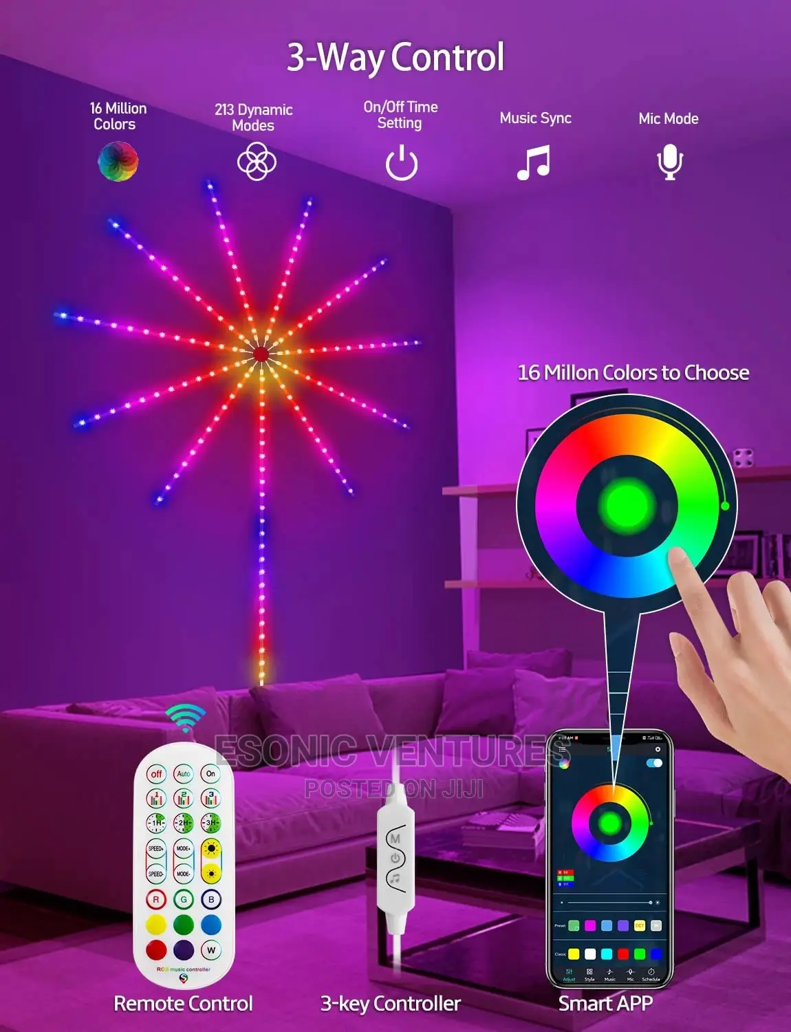 USB LED Rgb Fireworks Light App Smart Contrrol Ic