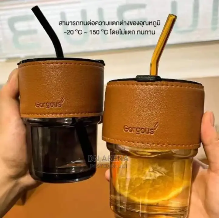 400ml Glass Cup With Straw