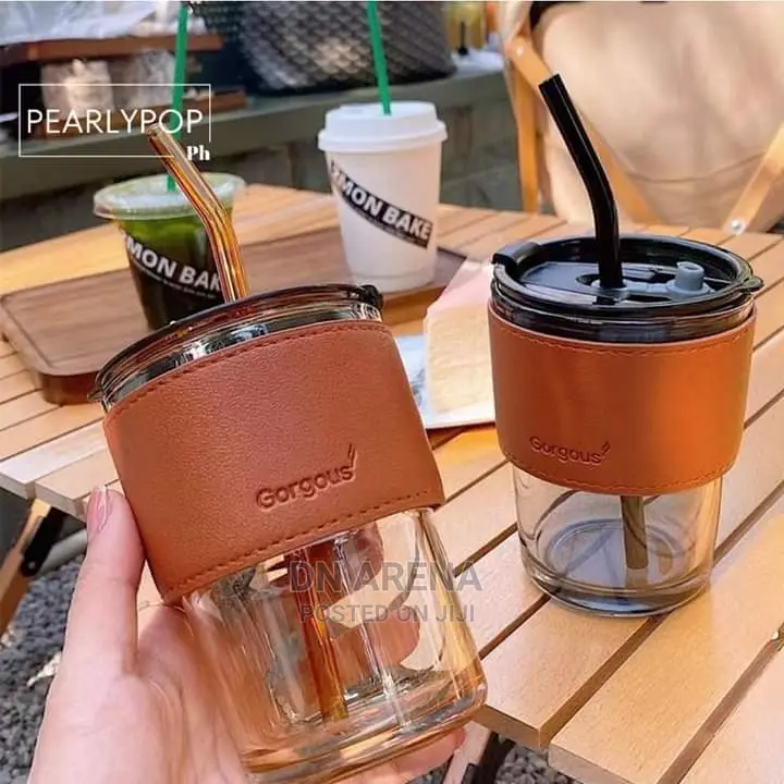 400ml Glass Cup With Straw