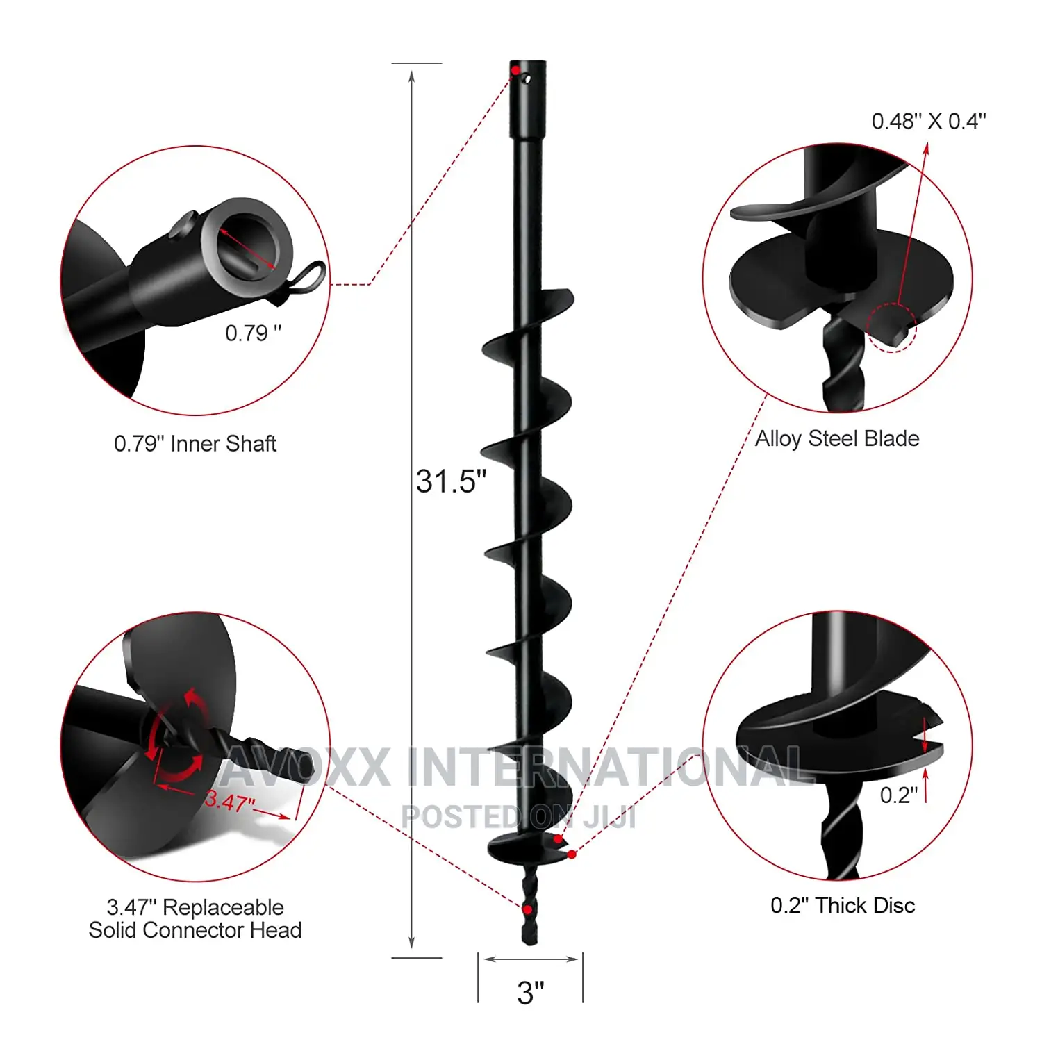 LONGRUN Earth Auger Drill Bit For Garden Fence Post,3"X31.5"