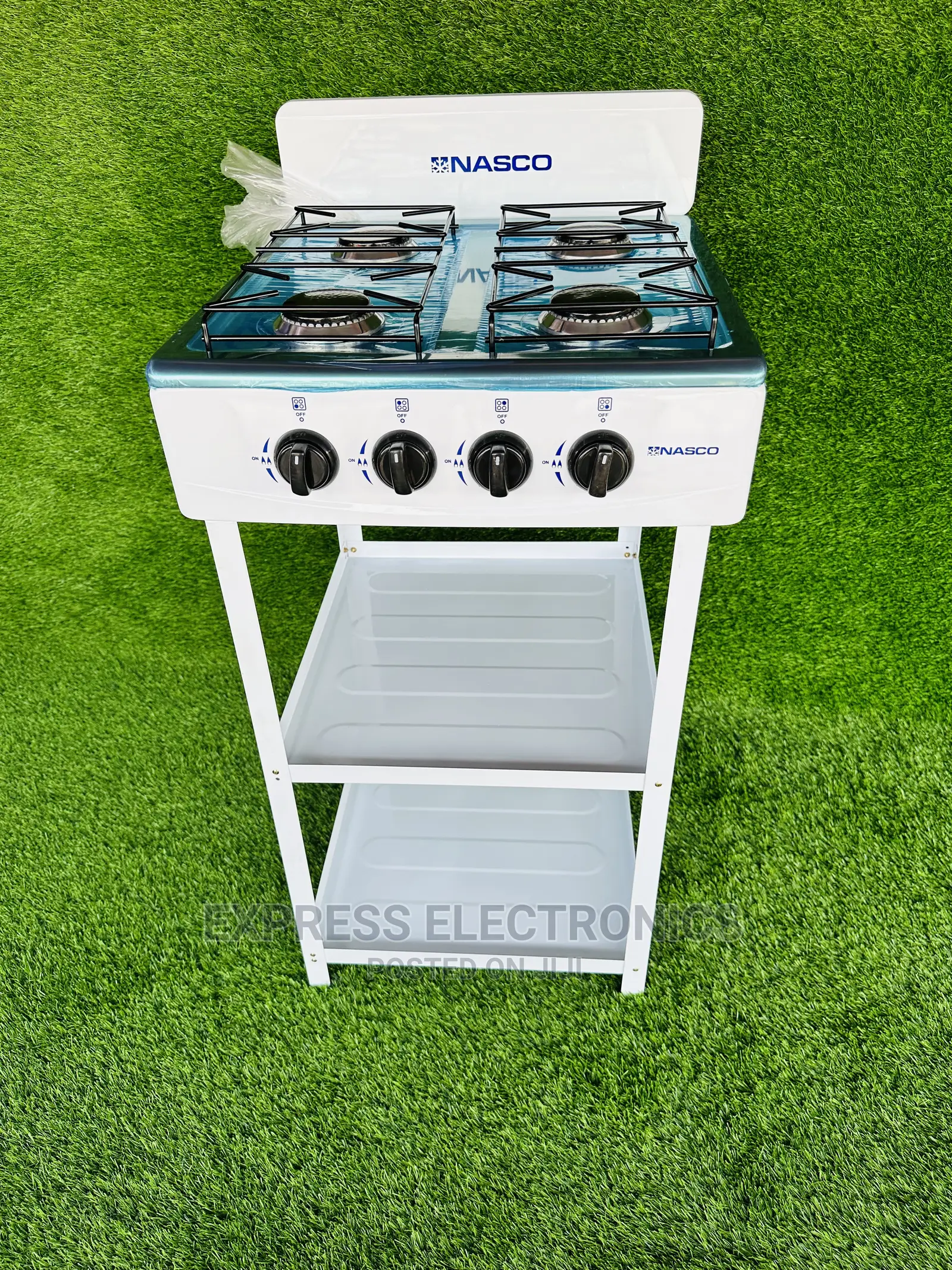 2shelf Nasco 4BURNER With Black Knobs White Color Cooker