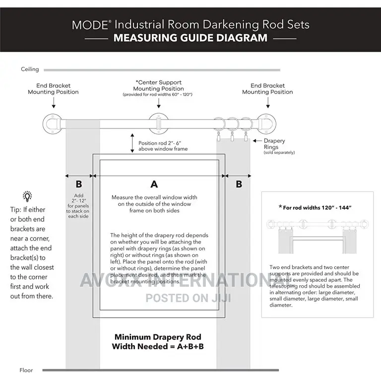 Mode Industrial Room Darkening Curtain Rod Set,72144"Nickel in Adenta