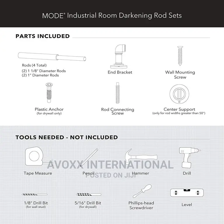 Mode Industrial Room Darkening Curtain Rod Set,72144"Nickel in Adenta