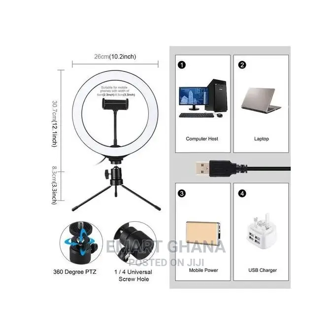 Lampe À Anneau De Bureau 10.2", 3 Modes LED, Lampe À Selfie