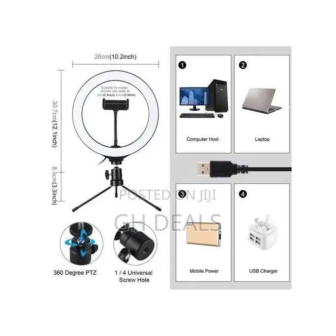 Lampe À Anneau De Bureau 10.2", 3 Modes LED, Lampe À Selfie