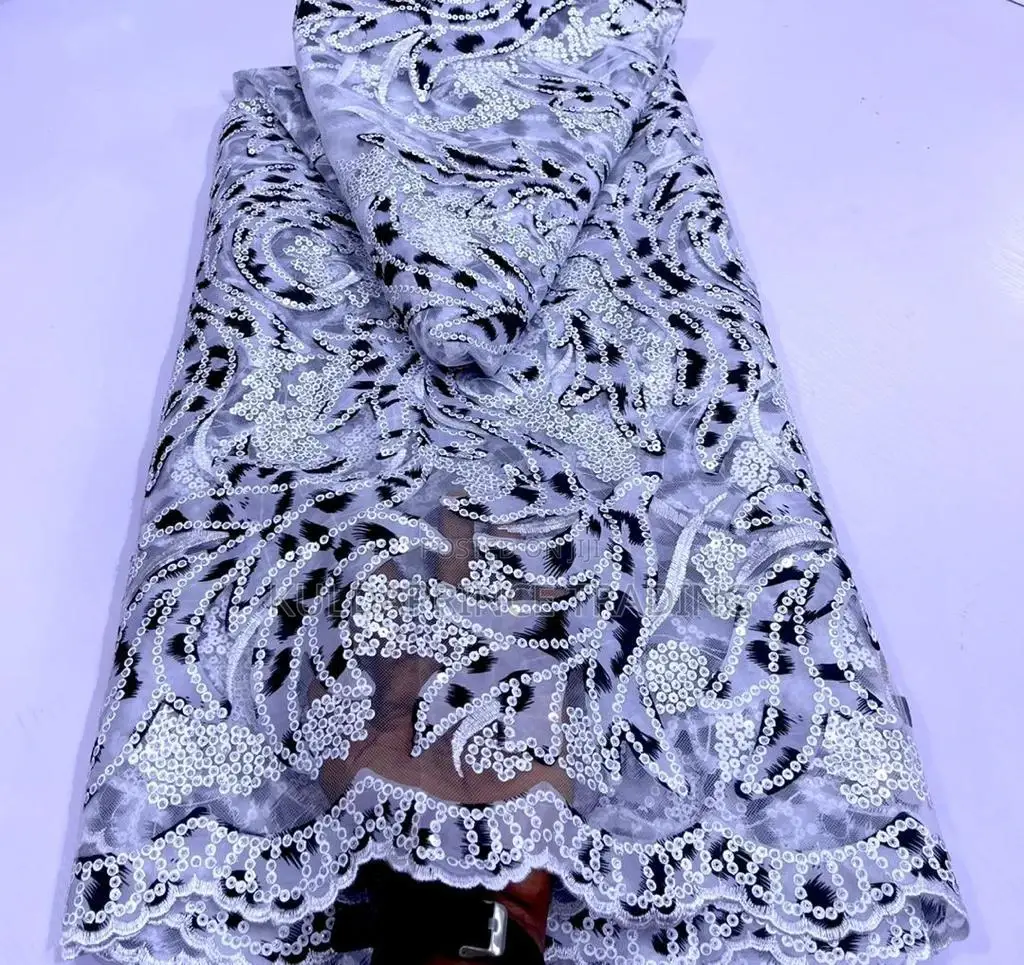 High Quality African Lace Fabric With Sequins for Unisex.