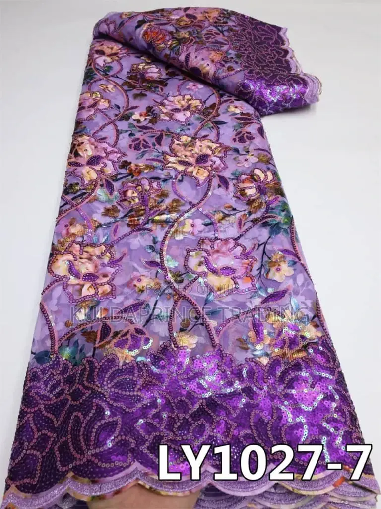 High Quality African Lace Fabric With Sequins for Unisex.