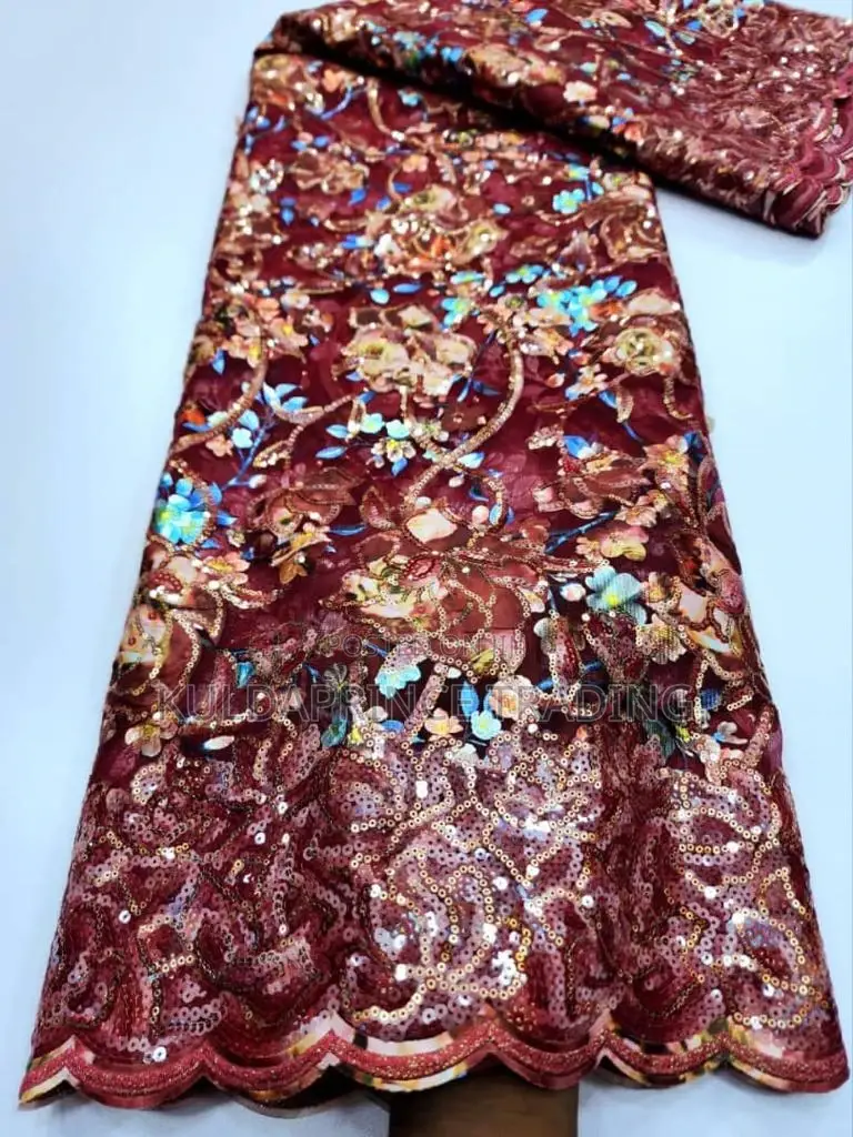 High Quality African Lace Fabric With Sequins for Unisex.