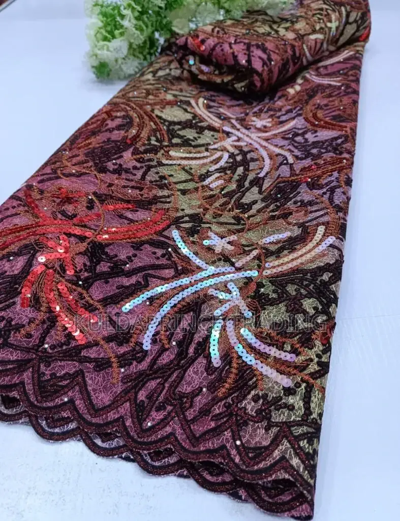 High Quality African Lace Fabric With Sequins For Unisex.