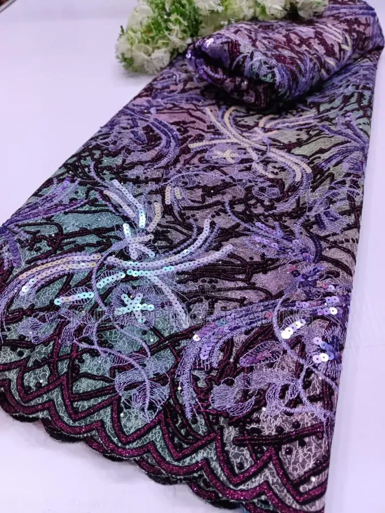 High Quality African Lace Fabric With Sequins For Unisex.