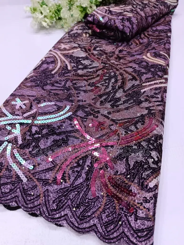 High Quality African Lace Fabric With Sequins For Unisex.